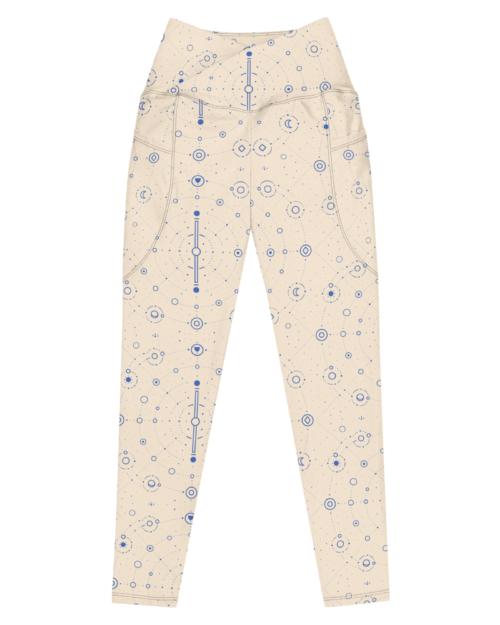 Onegodian Galaxy: Thirteen Worlds Orbit Chain™ – Crossover leggings with pockets – Cream & Navy